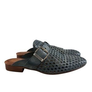 Veracruz Lasercut Leather Buckle Slip-On Mules Size 37/ US 6.5